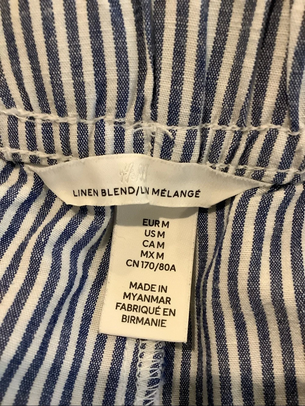 H&M Blue/White Striped Linen Blend Wide Leg Coastal Grandma Beach Summer Pants M
